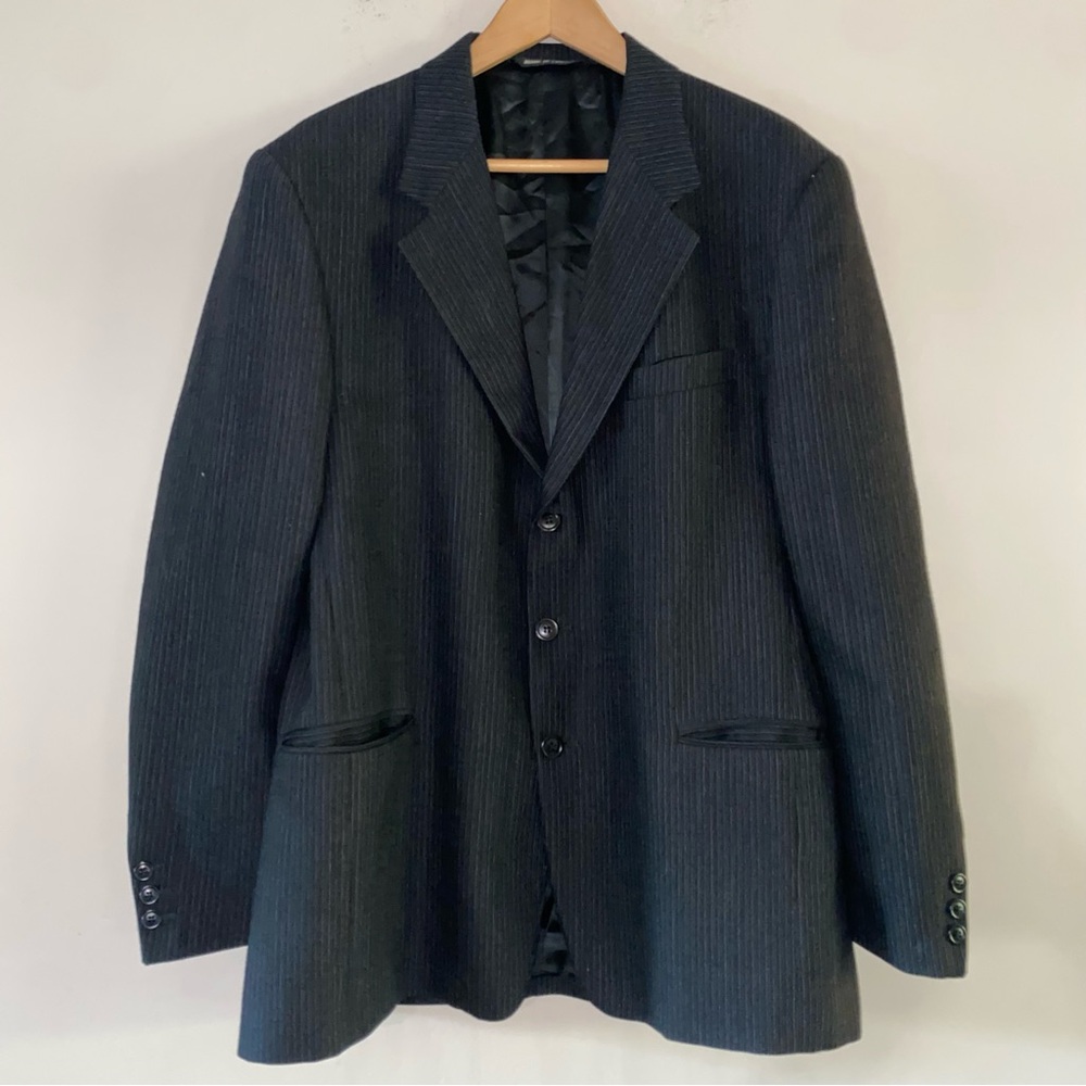 Lanificio Villan Italy Black 100% Wool Pinstripe Blazer Lightweight Size 42R?